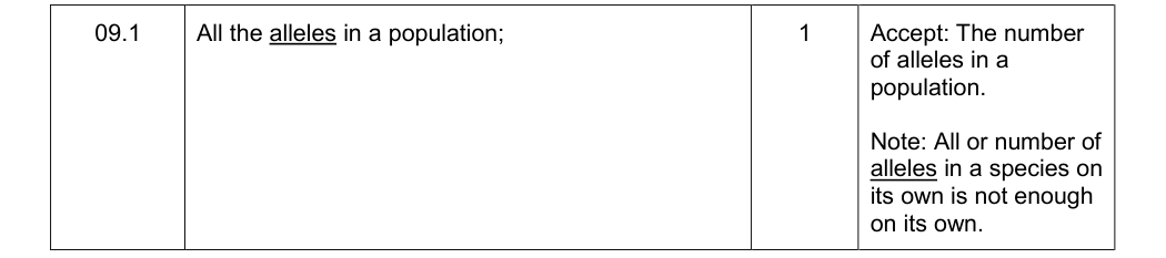Mark scheme for 2017 A-level Paper 2 Q9.1 (1 mark)