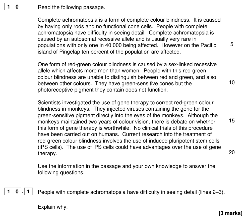 Question from 2018 A-Level Paper 2 Q10.1 (3 marks)