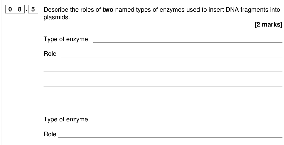 Question from 2018 A-Level Paper 2 Q8.5 (2 marks)