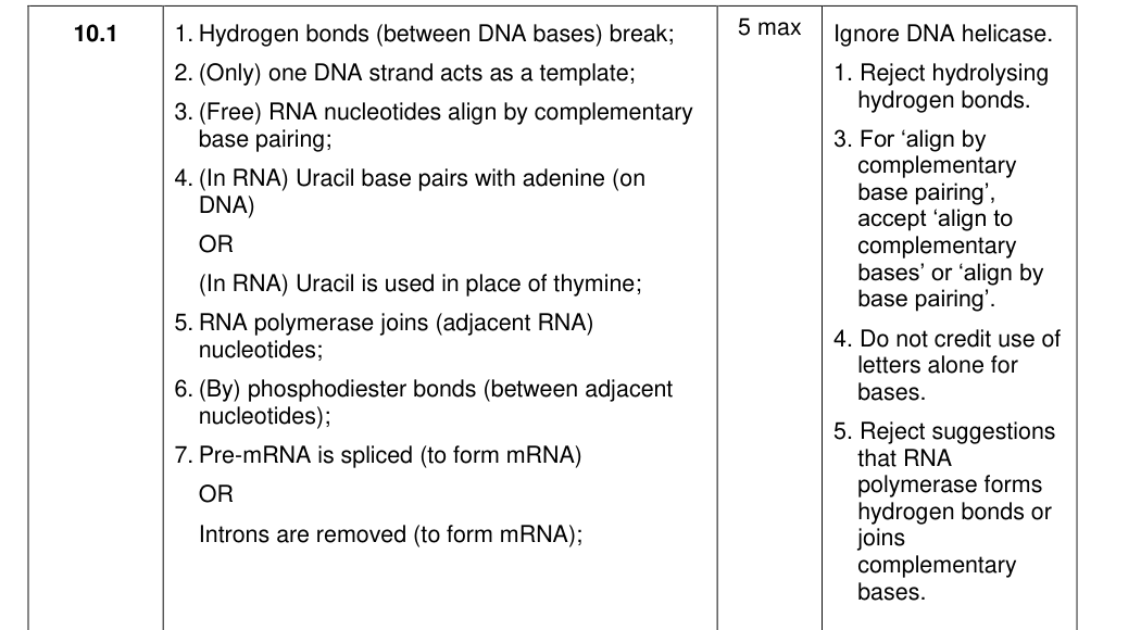 Mark scheme for 2020 A-level Paper 1 Q10.1 (5 marks)