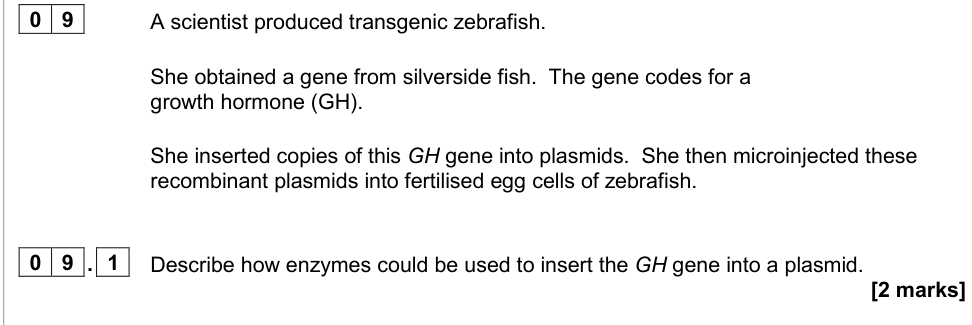 Question from 2020 A-Level Paper 2 Q9.1 (2 marks)