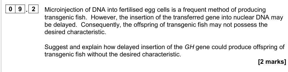 Question from 2020 A-Level Paper 2 Q9.2 (2 marks)