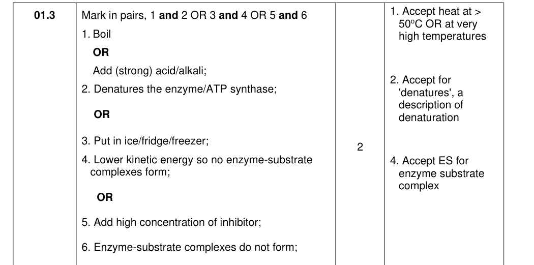 Mark scheme for 2021 A-Level Paper 1 Q1.3 (2 marks)
