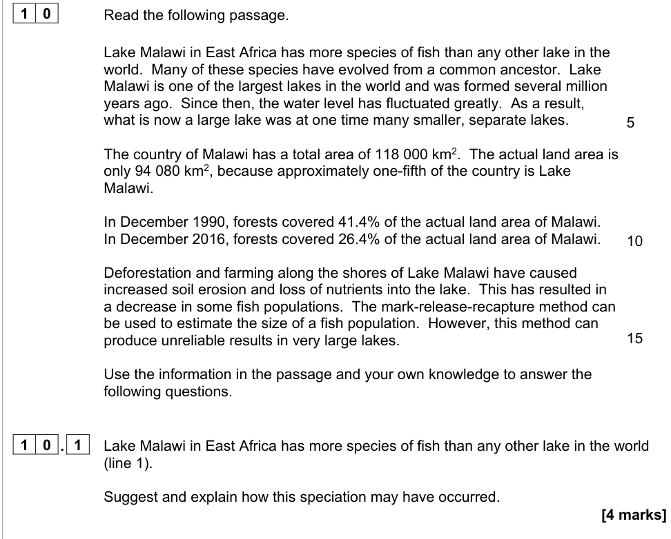 Question from 2021 A-Level Paper 2 Q10.1 (4 marks)