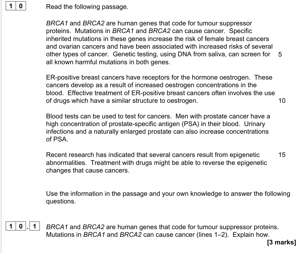 Question from 2022 A-Level Paper 2 Q10.1 (3 marks)