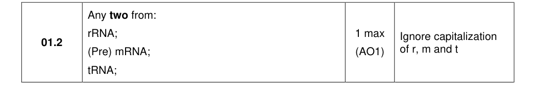Mark scheme for 2023 As Paper 2 Q1.2 (1 marks)