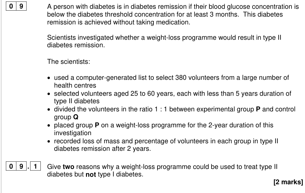 Question from 2024 A-Level Paper 2 Q9.1 (2 marks)