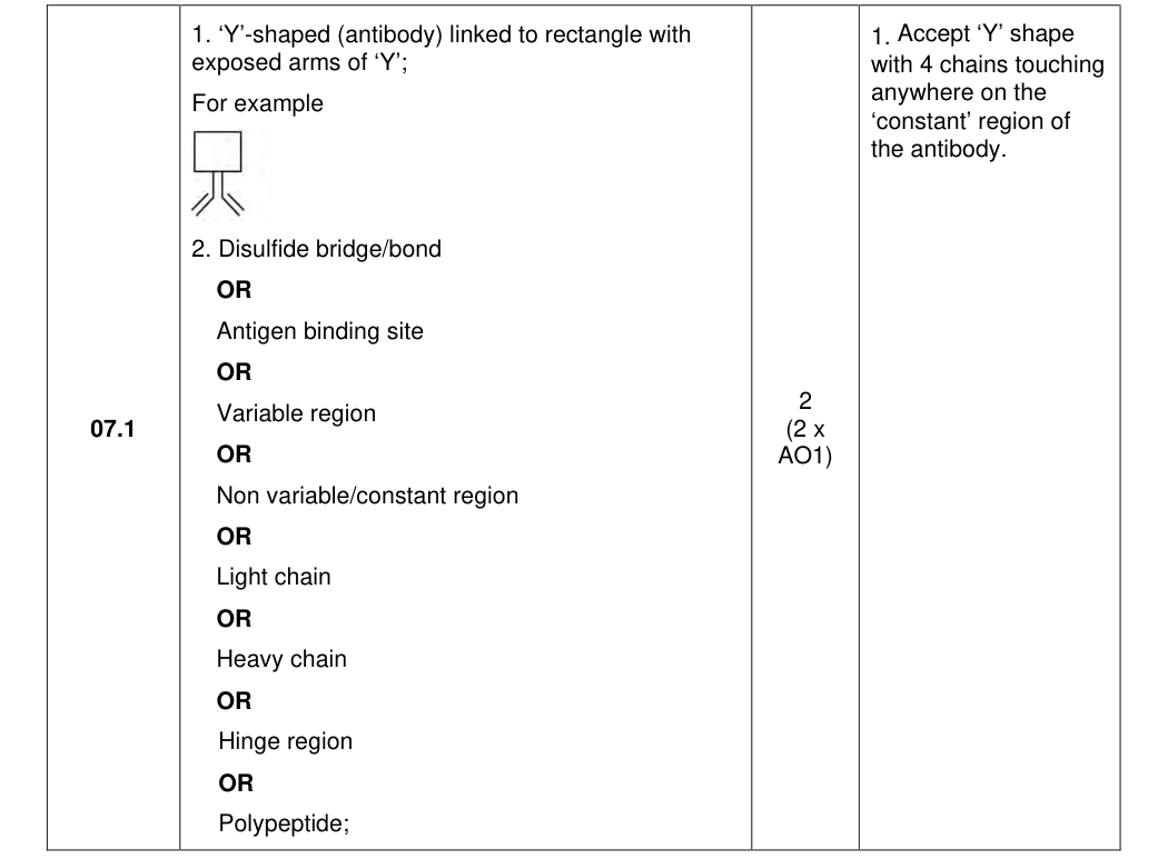 Mark scheme for 2024 As Paper 1 Q7.1 (2 marks)