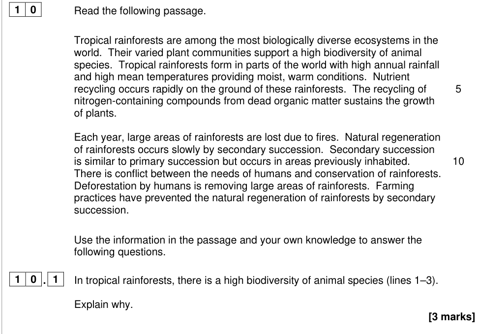 Question from 2025 A-Level Paper 2 Q10.1 (3 marks)