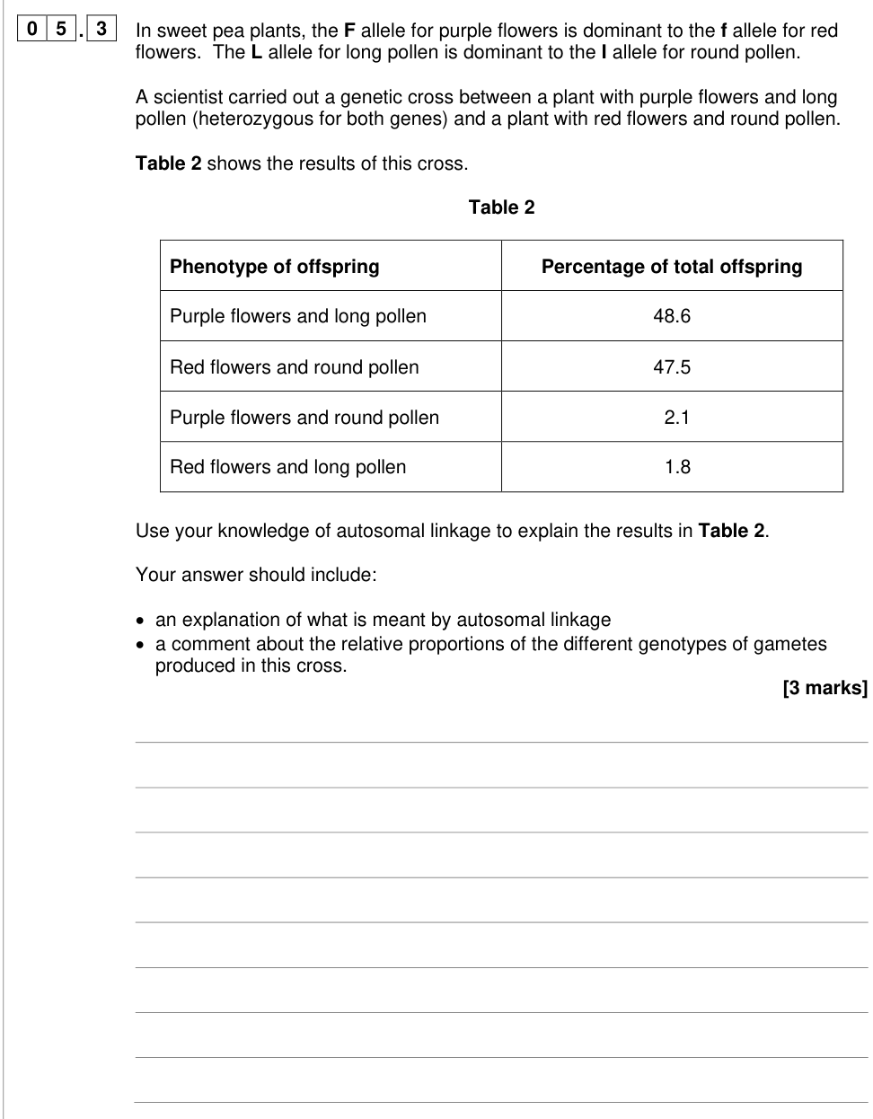 Question from 2025 A-Level Paper 2 Q5.3 (3 marks)