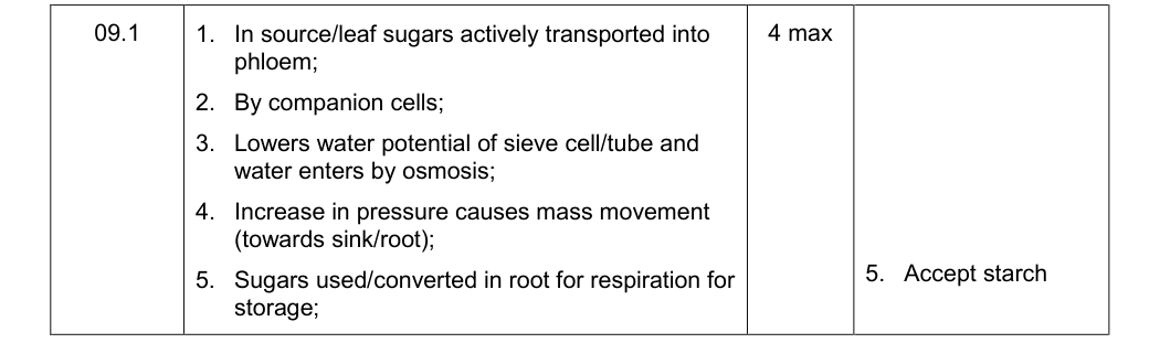 Mark scheme for Specimen A-Level Paper 1 Q9.1 (4 marks)