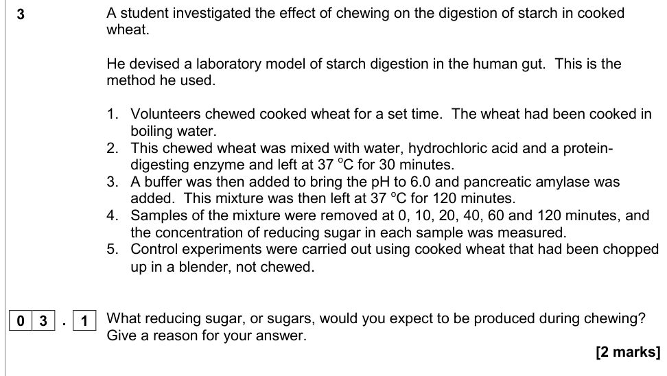 Question from Specimen A-Level Paper 3 Q3.1 (2 marks)