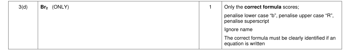 Mark scheme for 2011 As Unit 2 Q3(d) (1 marks)