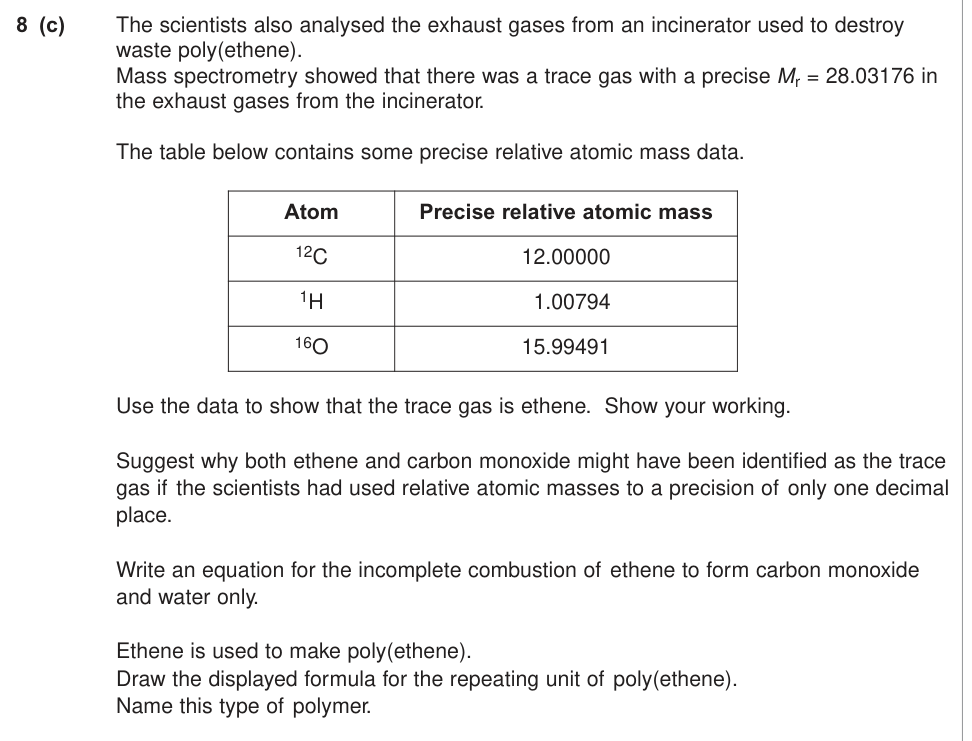 Question from 2011 As Unit 2 Q8(c)(i) (3 marks)