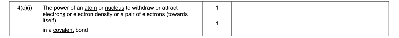 Mark scheme for 2014 As Unit 1 Q4(c)(i) (2 marks)