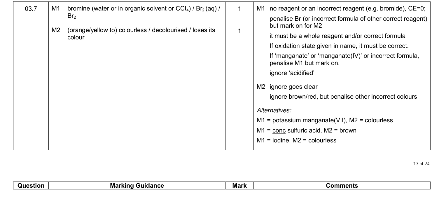 Mark scheme for 2016 As Paper 2 Q3.7 (2 marks)