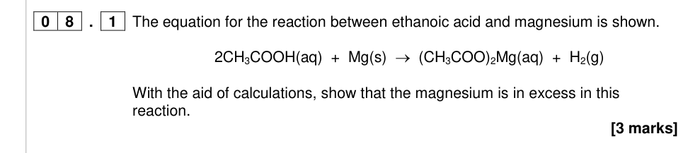 Question from 2016 As Paper 2 Q8.1 (3 marks)