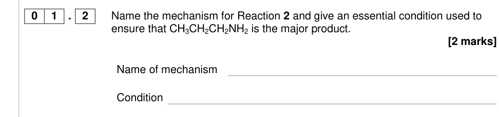 Question from 2017 A-Level Paper 2 Q1.2 (2 marks)
