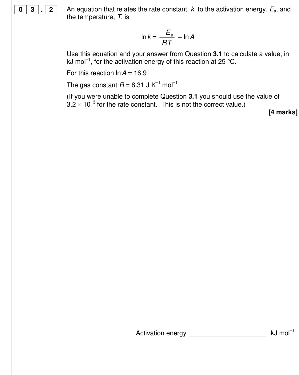 Question from 2017 A-Level Paper 2 Q3.2 (4 marks)