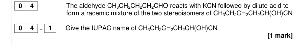 Question from 2017 A-Level Paper 2 Q4.1 (1 marks)