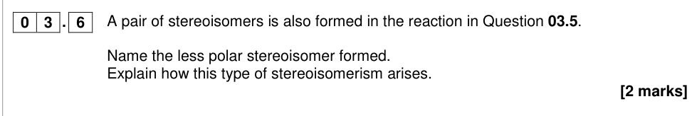 Question from 2018 A-Level Paper 2 Q3.6 (2 marks)