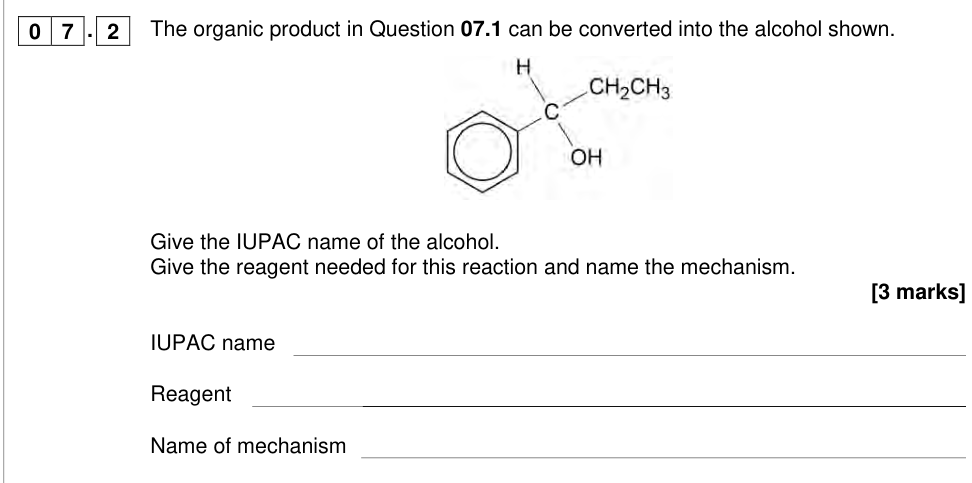 Question from 2018 A-Level Paper 2 Q7.2 (3 marks)