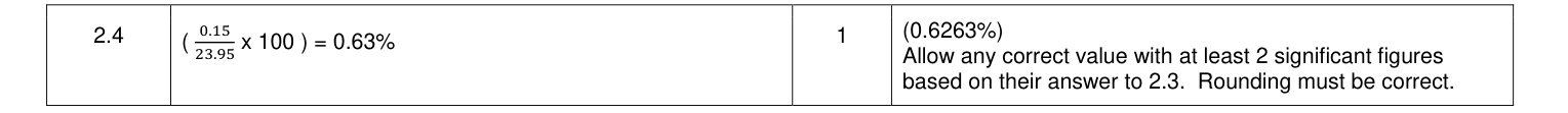 Mark scheme for 2018 As Paper 2 Q2.4 (1 marks)
