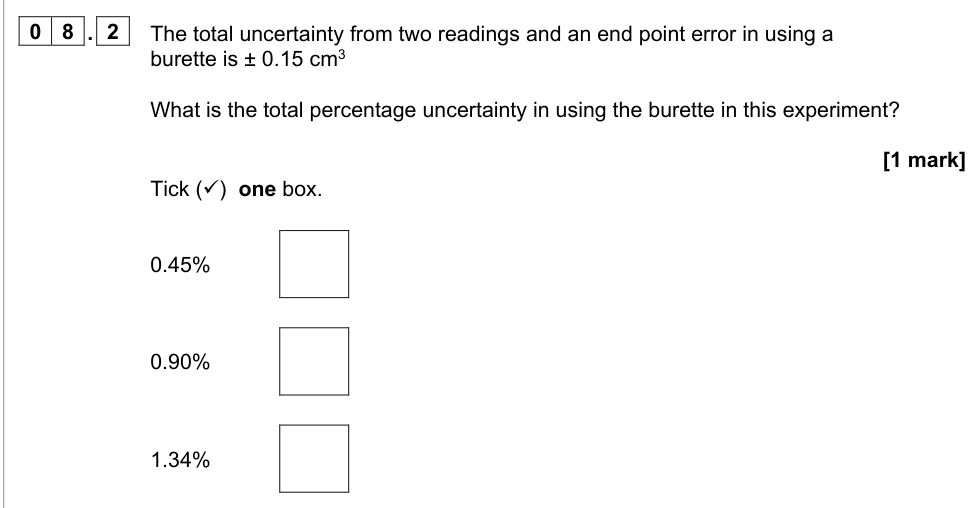 Question from 2020 A-Level Paper 1 Q8.2 (1 marks)