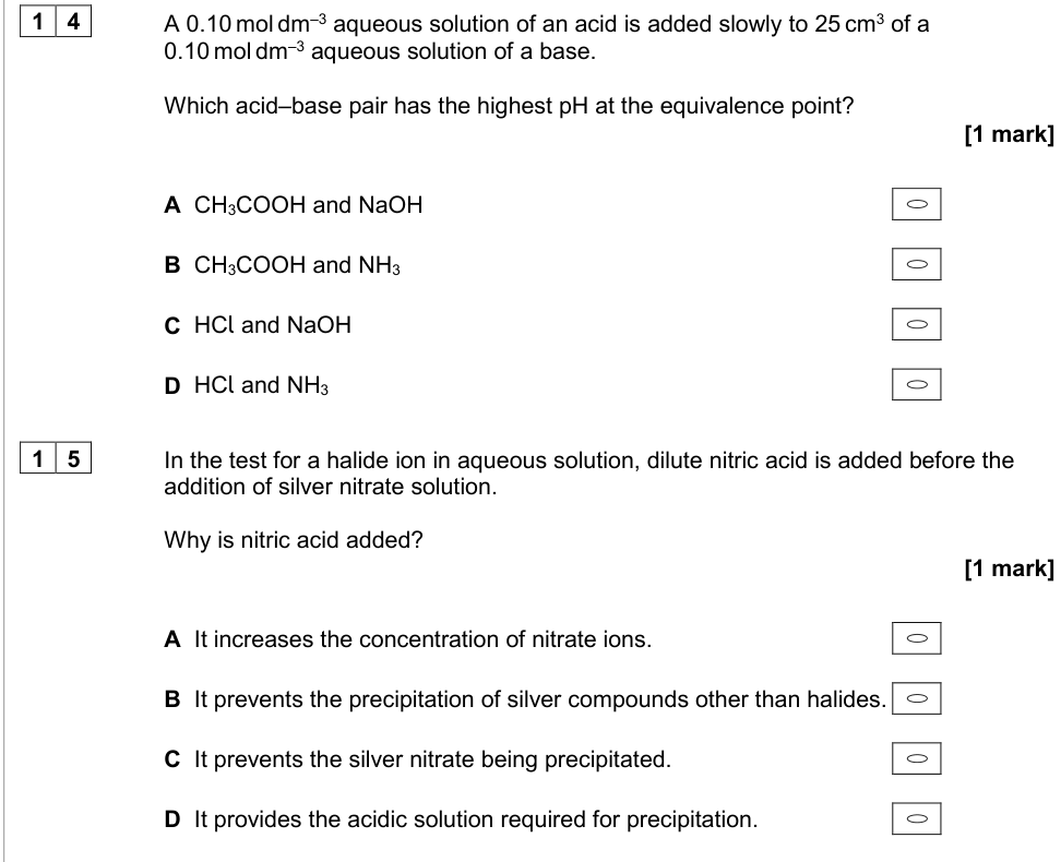 Question from 2020 A-Level Paper 3 Q15 (1 marks)