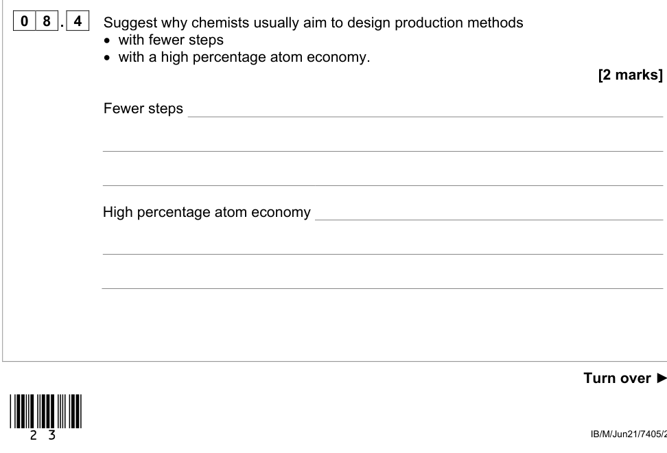 Question from 2021 A-Level Paper 2 Q8.4 (2 marks)
