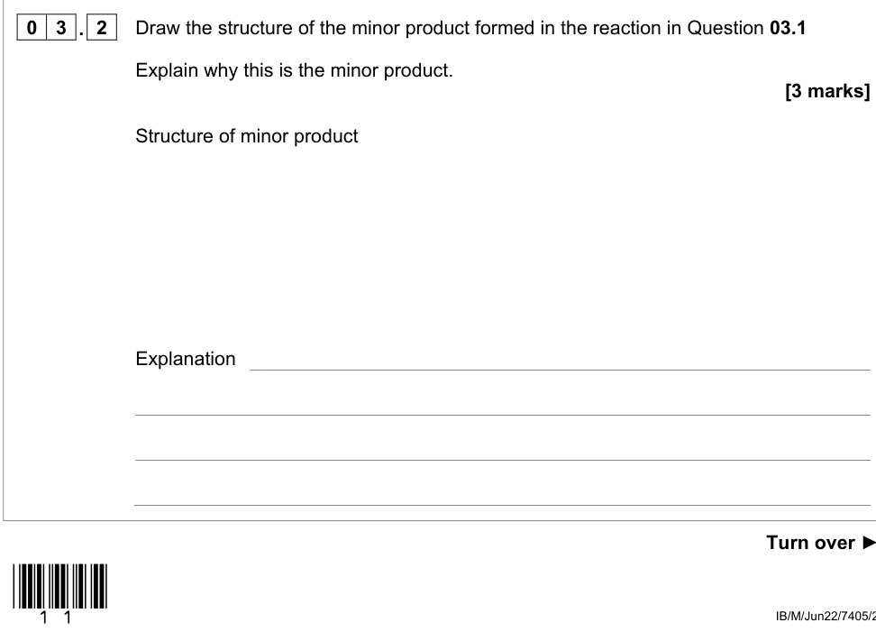 Question from 2022 A-Level Paper 2 Q3.2 (3 marks)