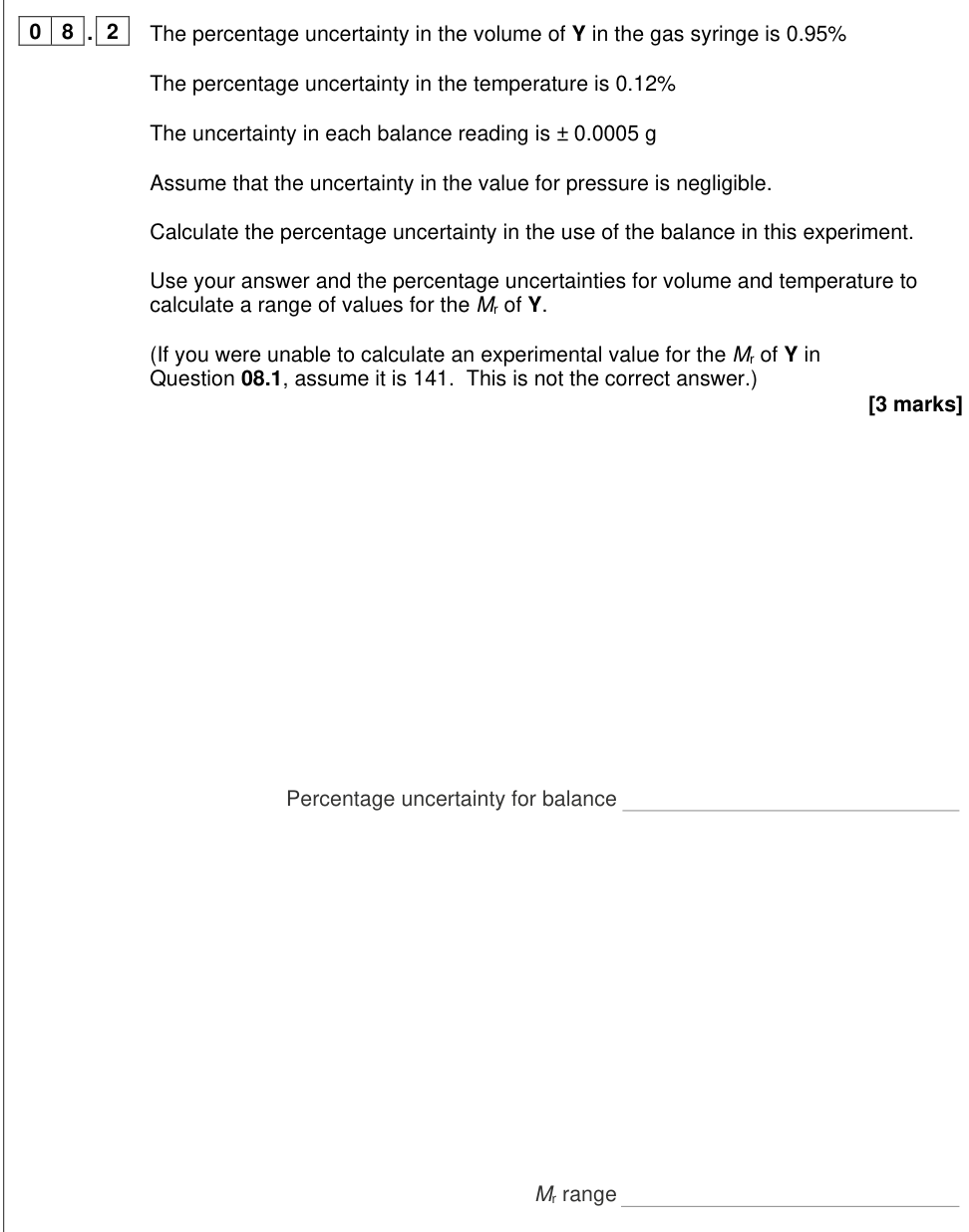Question from 2025 A-Level Paper 2 Q8.2 (3 marks)