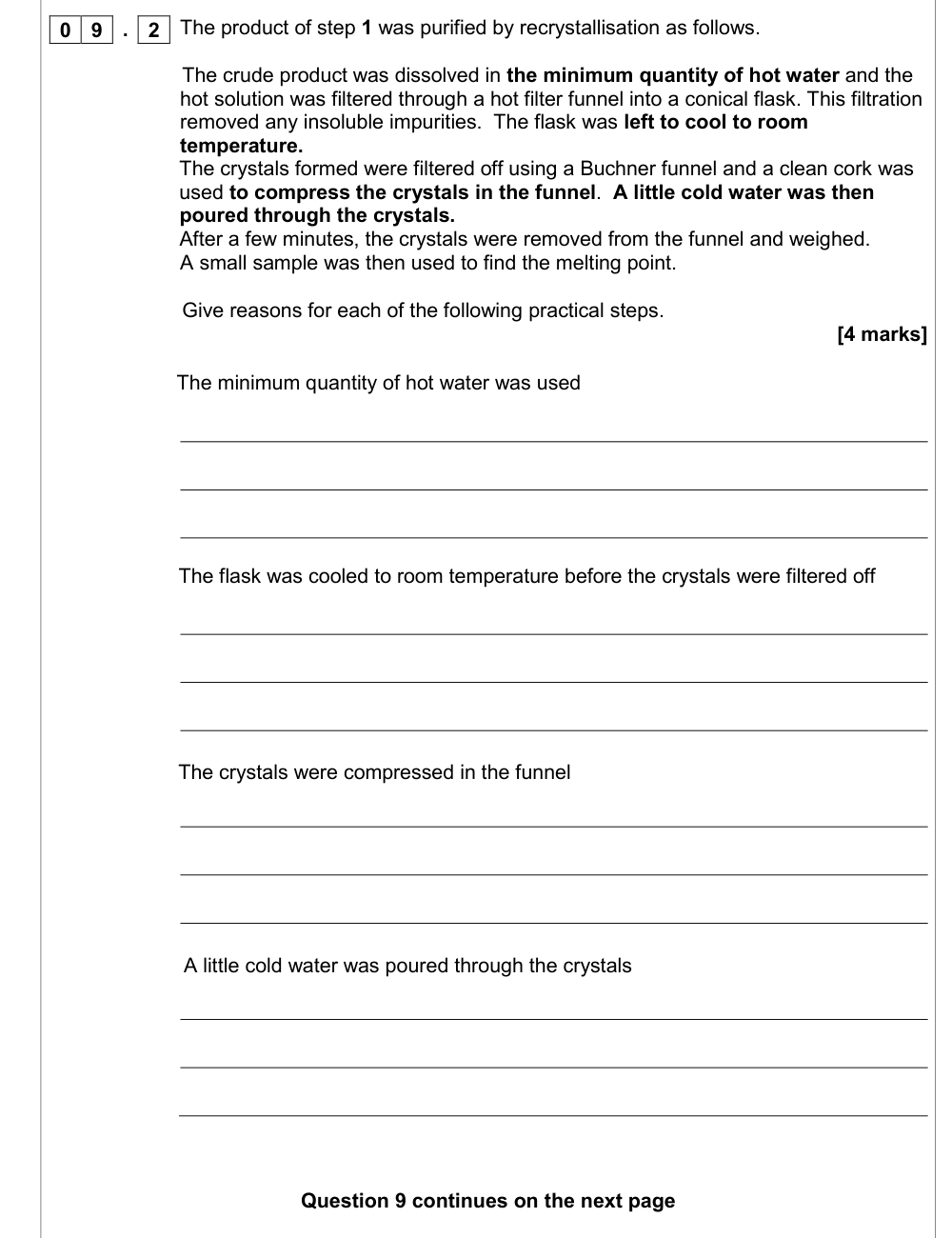 Question from Specimen A-Level Paper 2 Q9.2 (4 marks)