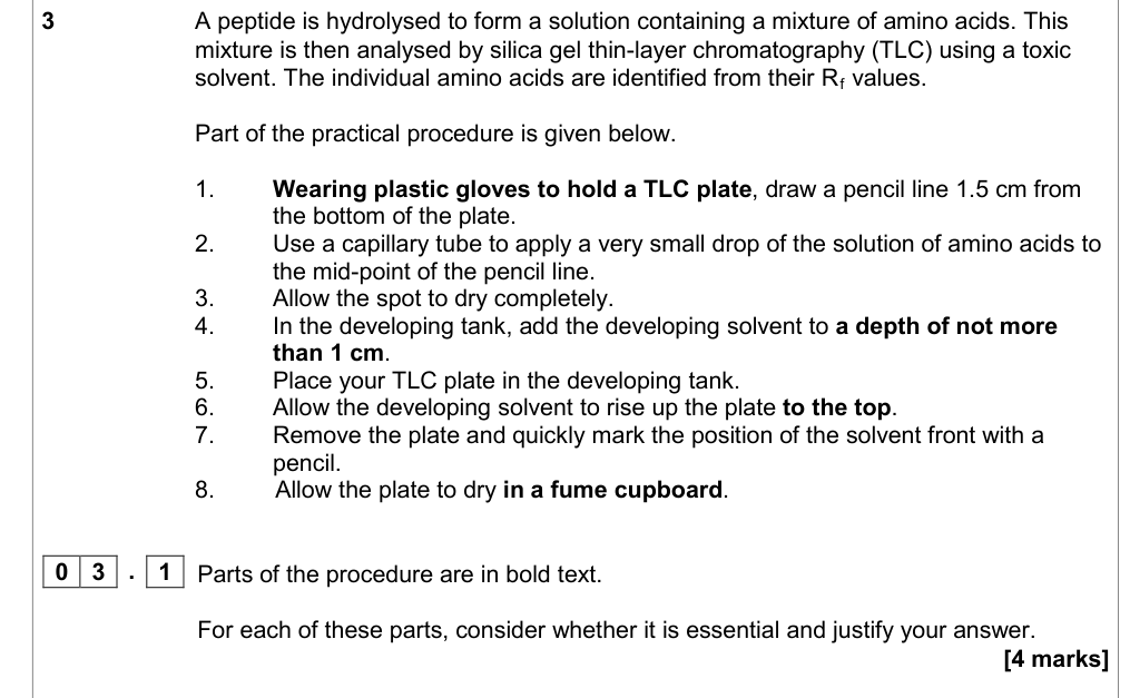 Question from Specimen A-Level Paper 3 Q3.1 (4 marks)
